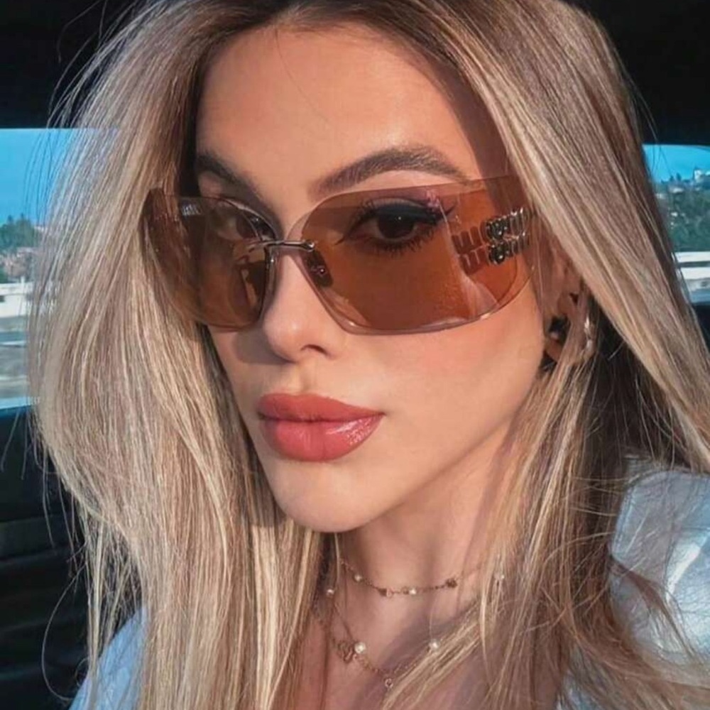 1pc Women's Fashionable Frameless Curved Edged Y2K Retro Elegant Fashion Glasses